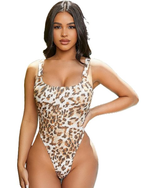 

leopard print ring linked one piece swimsuit p80e#, White;black