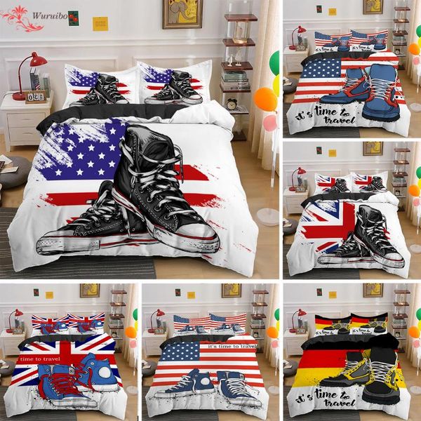 Bedding conjuntos de cama adolescentes nórdicos jovens tênis de casal european bandeira europeia conjunta de tampa de pista de colaboração 150/135 King 2/3pcs Softsbedding