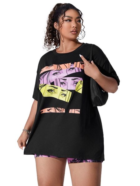

plus figure graphic drop shoulder tee m1bb#, Black