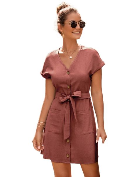 

single breasted batwing sleeve dual pocket belted dress 99oy#, Black;gray