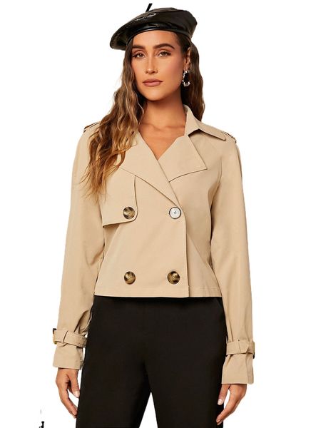 

lapel collar double breasted jacket k4cz#, Black;brown