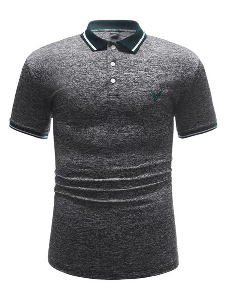 

men deer embroidery marled polo shirt t1w9#, White;black