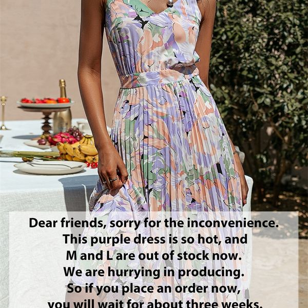 

vneck holiday pleated print summer dres strap floral beach sundress casual female fashion vestido 220712, Black;gray