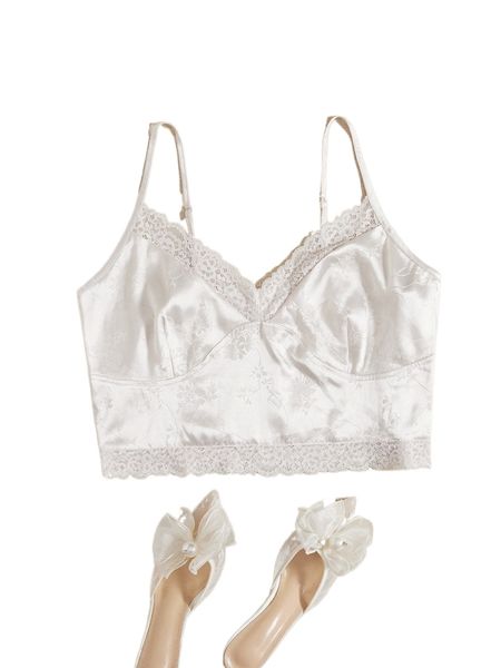 

bae plus lace trim floral jacquard satin cami j9wp#, Black
