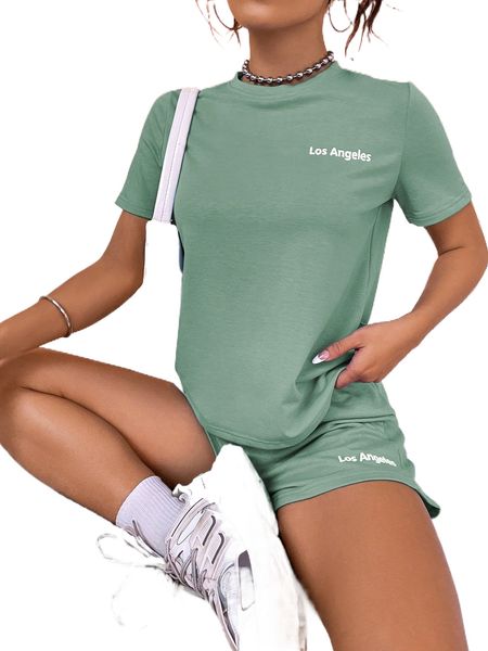 

letter graphic tee & shorts p7rt#, White