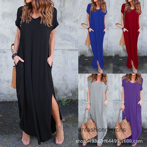

designer dress casual long dresses plus size for womens clothing women's summer pocket slit skims, Black;gray