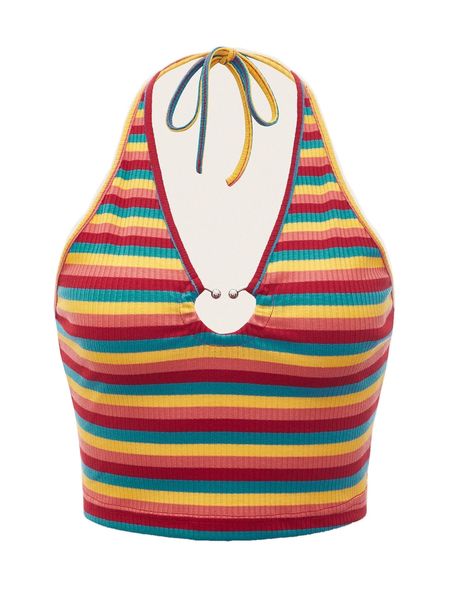 

block striped heart ring linked tie back halter w0gh#, White