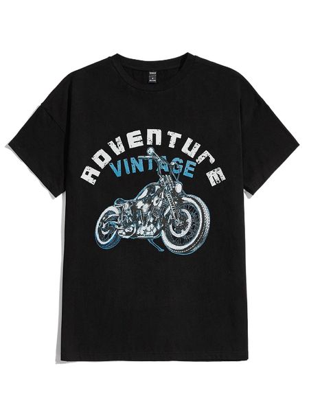 

men letter & motorcycle print tee b0xb#, White;black