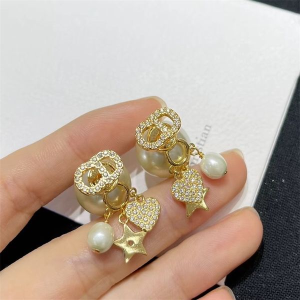 

letter love full of tassel pearl earnails female star earrings, Golden