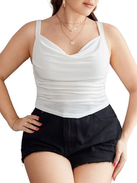 

plus draped collar ruched cami n7ph#, Black