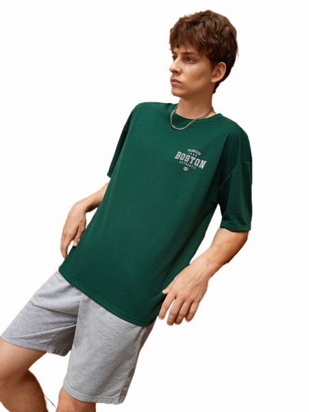 

men letter graphic drop shoulder tee & track shorts s9uk#, Gray