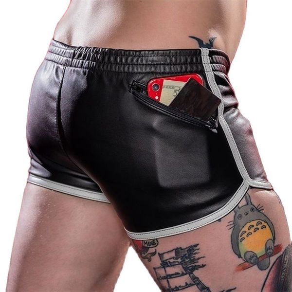 

black leather shorts for men with pockets men s faux pu sport running fitness beach quick dry 220615, White;black