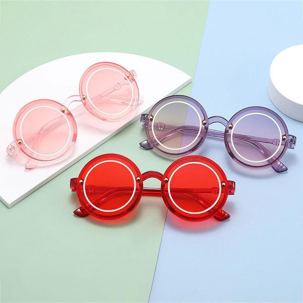 Солнцезащитные очки без оправы для детей, детские карамельные цвета, модные очки, детские круглые солнцезащитные пластиковые очки, милые очки, солнцезащитные очки