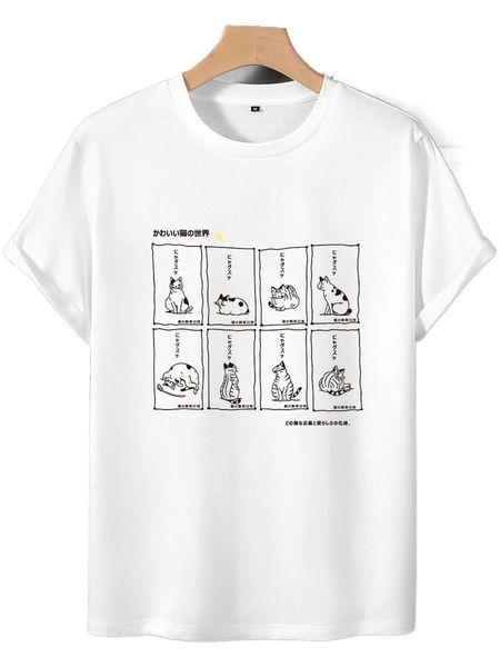 

men cartoon & japanese letter graphic tee 27g7#, White;black