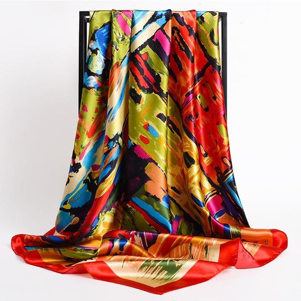 

90 90cm fashion handkerchief neck scarf women small shawl silk satin hair female square headband bandana head muffler beach wrap, Blue;gray