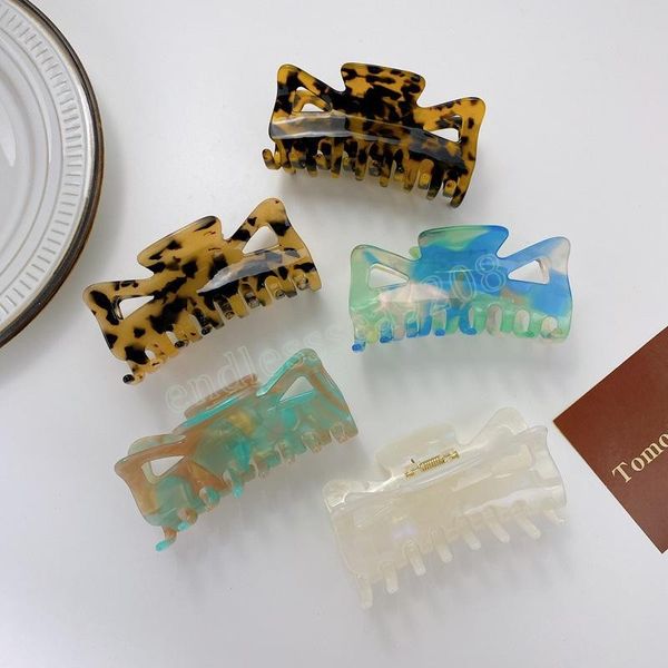 

girls large size colorful bow-tie hair clamps acetic acid hollow out m-shaped hair claw clips european women floral pattern ponytail scrunch, Slivery;golden