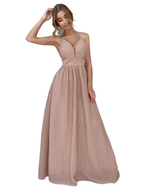 

halter backless zipper back metallic cami dress a5al#, Black;gray