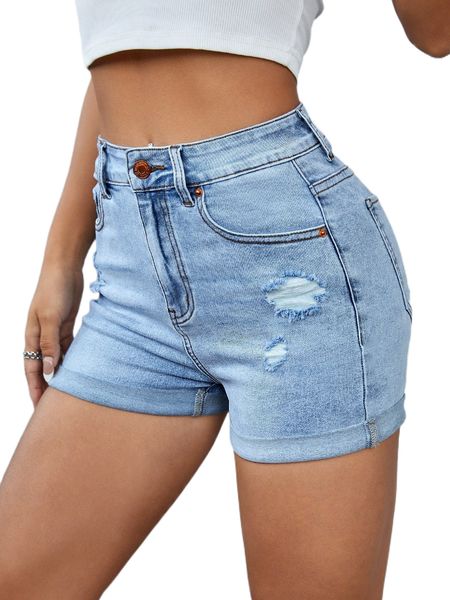

ripped frayed roll hem denim shorts n8ly#, White;black
