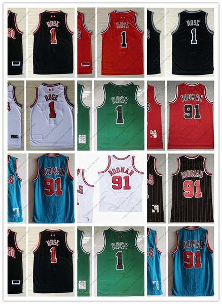 

2022 high quanlity new retro mitchell and ness basketball jerseys 1 derrick rose 08-09 91 dennis rodman 95-96 97-98 white yellow, Black;red
