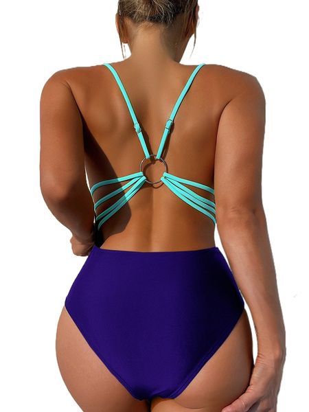 

ring linked backless one piece swimsuit u60j#, White;black