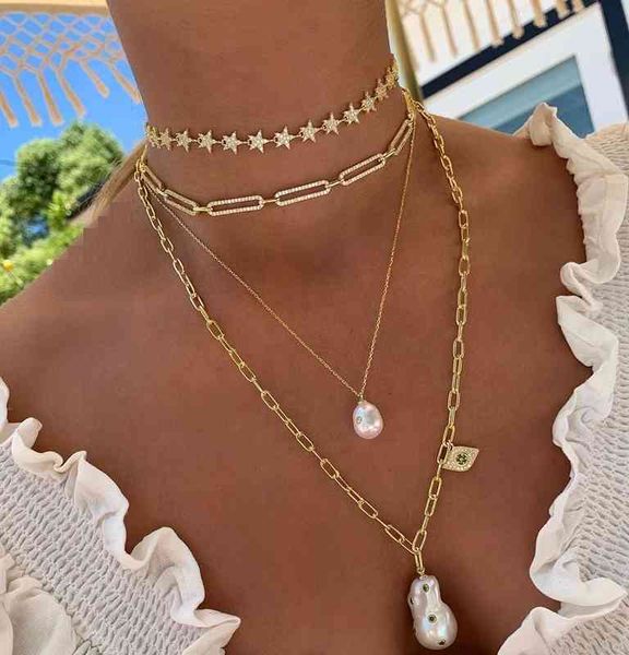 

2021 gold plated fashion micro pave cz safety pin link chain choker necklaces for women classic luxury jewelry christmas gifts, Silver
