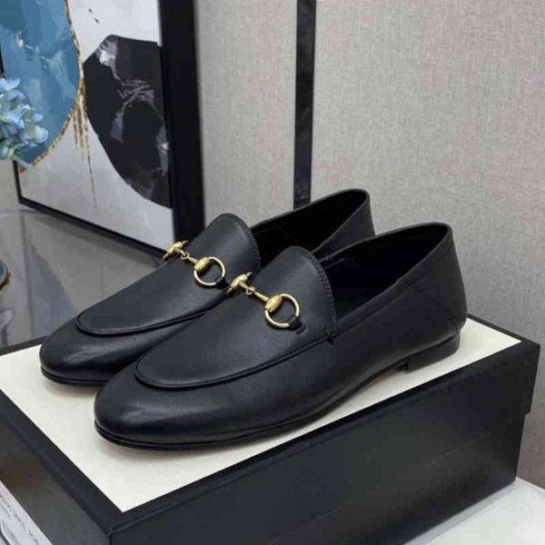 

dress shoes horse buckles, heel loafers, british women's shoes, leather flat muller round head low shoes, Black