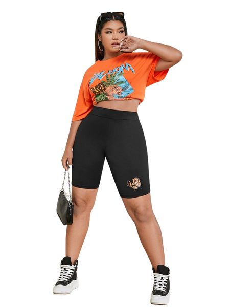 

plus butterfly print biker shorts g3zh#, Black