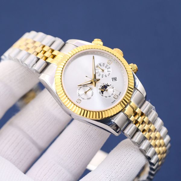 

men's business multifunctional mechanical watch 41mm 9100 movement sapphire mirror 316l stainless steel strap water resistant 150 super, Slivery;brown