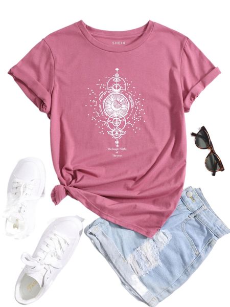 

moon & letter graphic tee i7te#, White