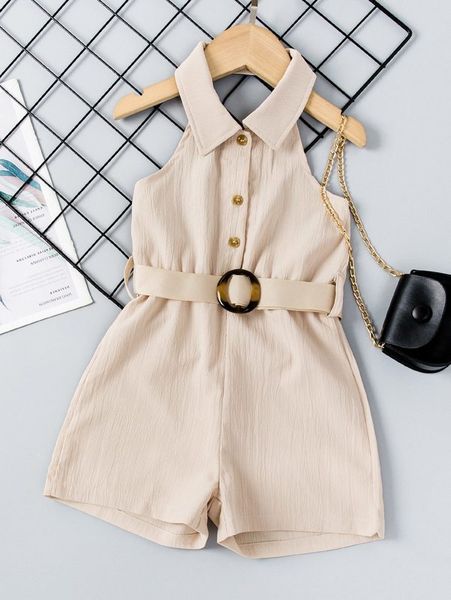 

toddler girls half button belted halter romper she, Blue