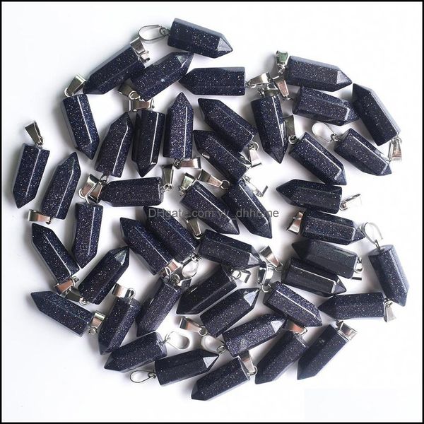 

pendant necklaces pendants jewelry wholesale 50pcs/lot blue sand stone hexagonal pillar charms fit necklace makin dhuwt, Silver