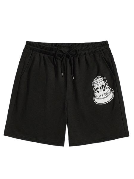 

romwe x ac/dc punk rock guys bell graphic shorts i20f#, White;black