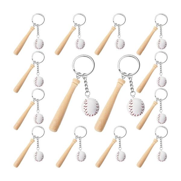 Portachiavi 16 pezzi Mini portachiavi da baseball con mazza di legno per feste a tema sportivo Squadra souvenir Atleti Premi Bomboniere172k