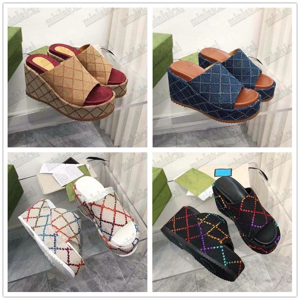 

designer 674761 multicolor canvas slippers 12cm high heel angelina wedged platform sandals''gg''ecdn, Black