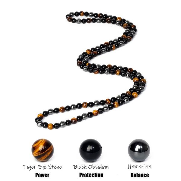 

chains hematite obsidian tiger eye beads necklaces men fashion triple protection women for magnetic health jewelrychains, Silver