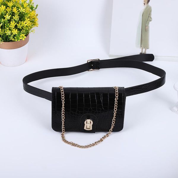 

waist bags square crocodile print women's belt bag pu leather lock flap funny pack phone purses shoulder crossbody chest