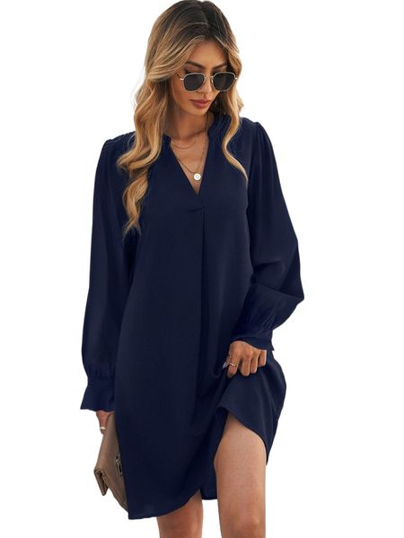 

solid notched neck tunic dress a7hs#, Black;gray