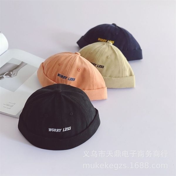 Japon harajuku tarzı çocukların kürk beanie şapkaları bebek bebek nakış mektupları çocuklar için hip hop kapağı kızlar için ev sahibi pamuk şapka 220514