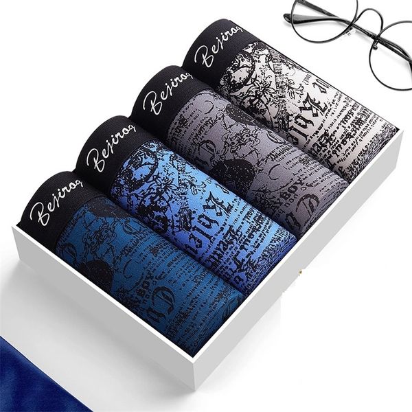 

4pcs/lot cotton boxer underwear men homme brand mens underpants male panties breathbale shorts u convex pouch men printing boxer 220427, Black;white