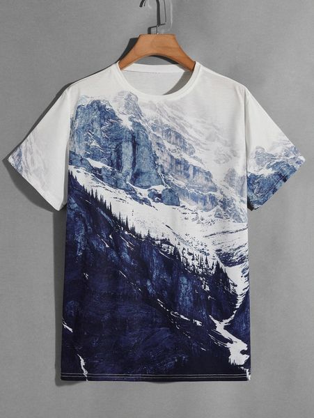

men random mountain print tee 30ec#, White;black