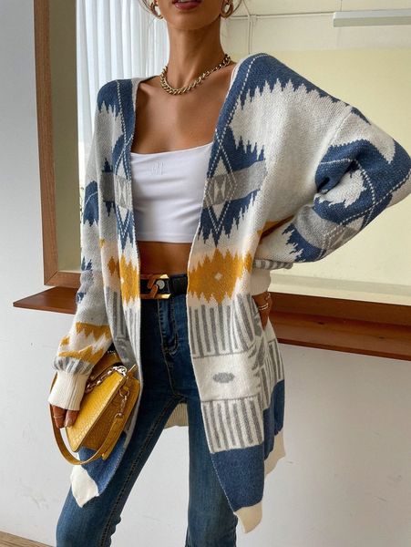 

geo pattern button through cardigan q3vn#, White;black