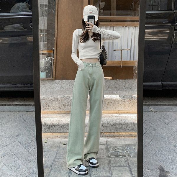 

green women jeans high waist loose straight leg femme jean spring fashion y2k casual streetwear female pants baggy trouser 220810, Blue