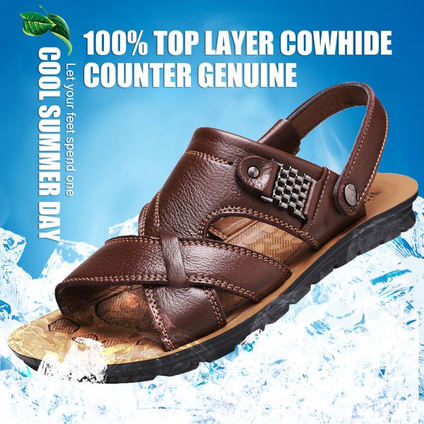 

men leather sandals summer plus size classic men shoes slippers soft sandals men roman comfortable outdoor walking footwear, Black