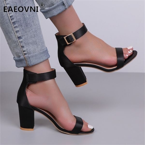

classic big size43 women's sandals fashion shallow fish-toe high heels woman shoes concise square heel sandalias mujer 220326, Black