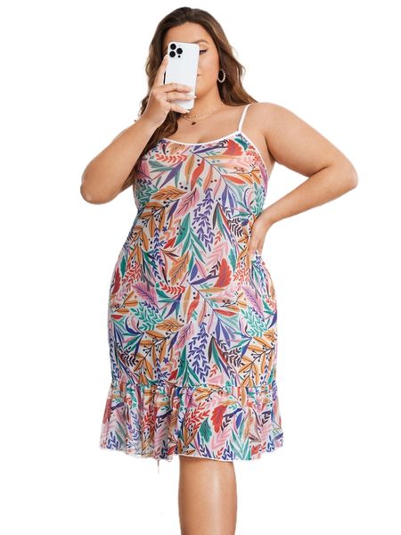 

plus allover plant print slips with thong 31yh#, Black;white