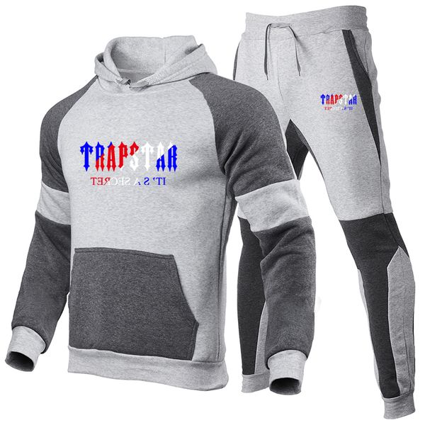 

tracksuit trapstar brand printed sportswear men 10 colors warm two pieces sets loose hoodie sweatshirt pants set hoodie jogging, Gray