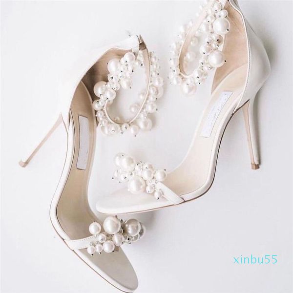 

luxurious summer pearl embellished sandals shoes ankle strap women elegant designer brand high heels lady comfort, Black