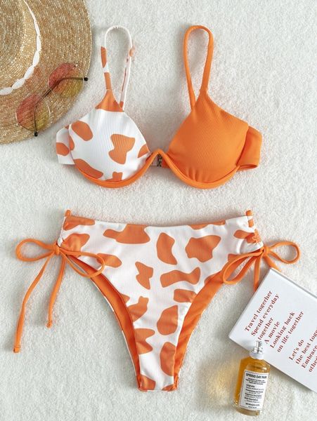 

cow print underwire bikini swimsuit p91s#, White;black