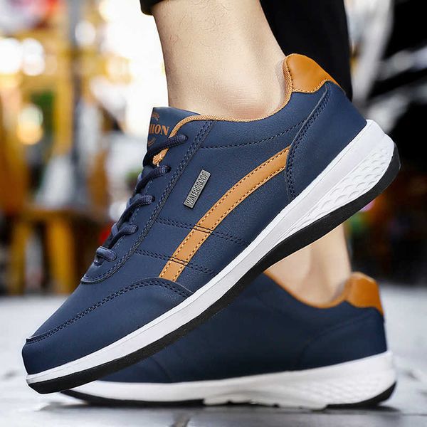 

leather men 2022 running walking men's casual sneaker non-slip footwear spring dark blue fashion vulcanized shoes size 48, Black