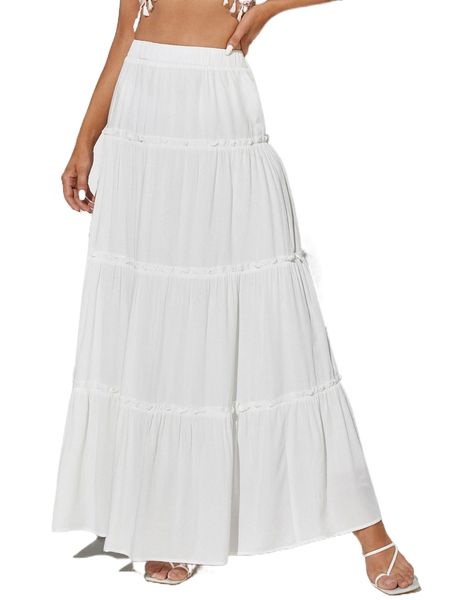 

tall frill trim flare skirt f2de#, Black